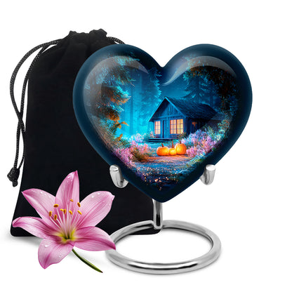 Cornflower Blue Halloween Cremation Urn detail view - compassionate heart-halloween combination with gentle curves - full-size 10 inch 200 cubic inch adult cremation urn