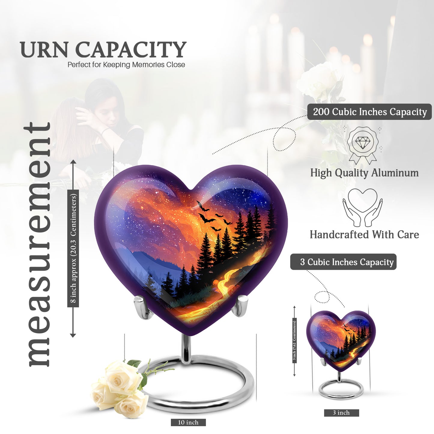 Cobalt Blue Halloween Cremation Urn front view showing detailed design - compassionate heart-halloween combination with gentle curves - mini keepsake memorial for portion of cremation ashes