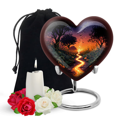 Navy Blue Halloween Cremation Urn detail view - loving heart memorial featuring halloween pattern - full-size 10 inch 200 cubic inch adult cremation urn
