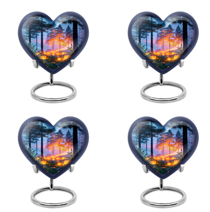 Slate Blue Halloween Cremation Urn angled view of lid and engraved motif - loving heart memorial featuring halloween pattern - 10 inch aluminum urn for cremated remains