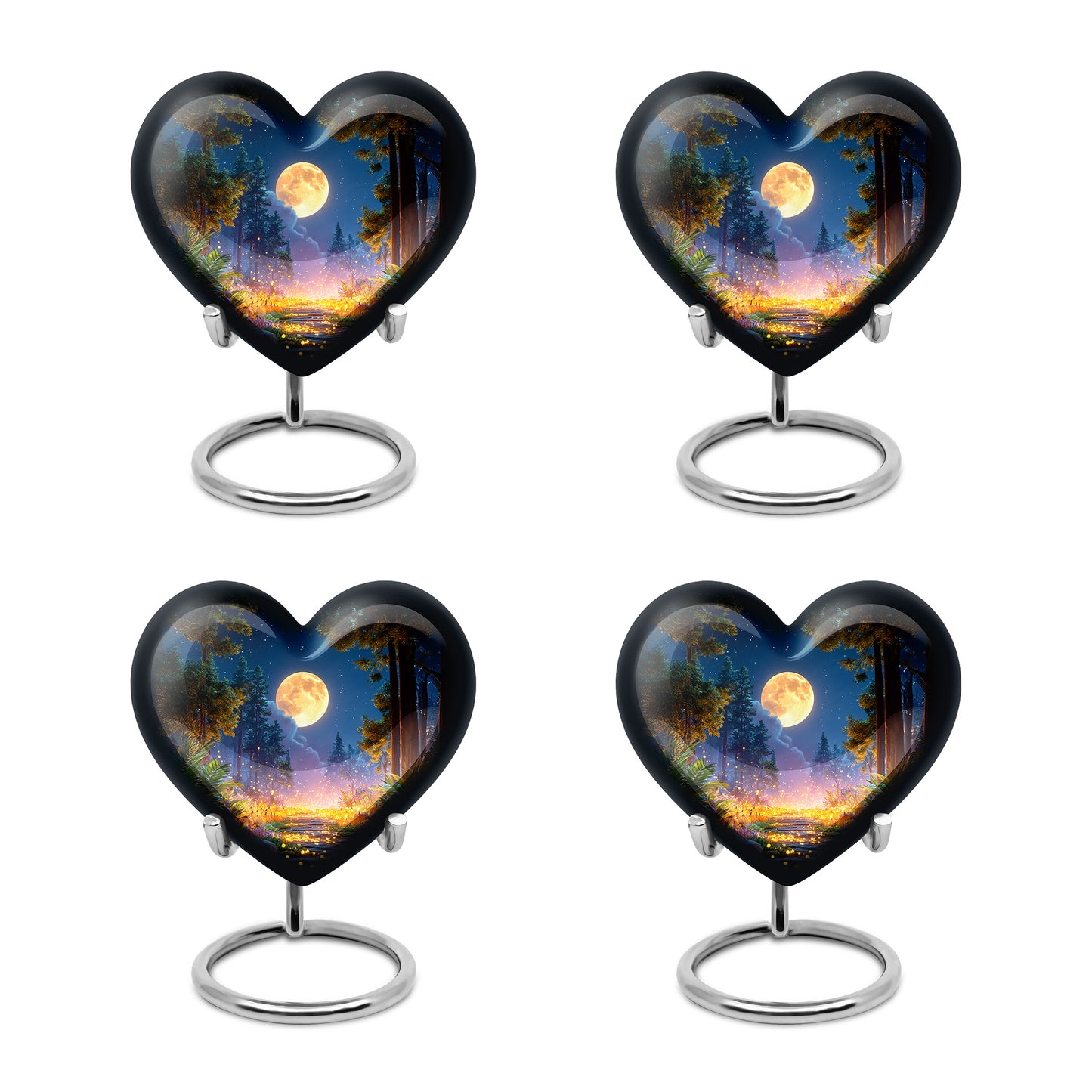 Ebony Halloween Cremation Urn angled view of lid and engraved motif - heart-shaped halloween design symbolizing eternal love - 10 inch aluminum urn for cremated remains