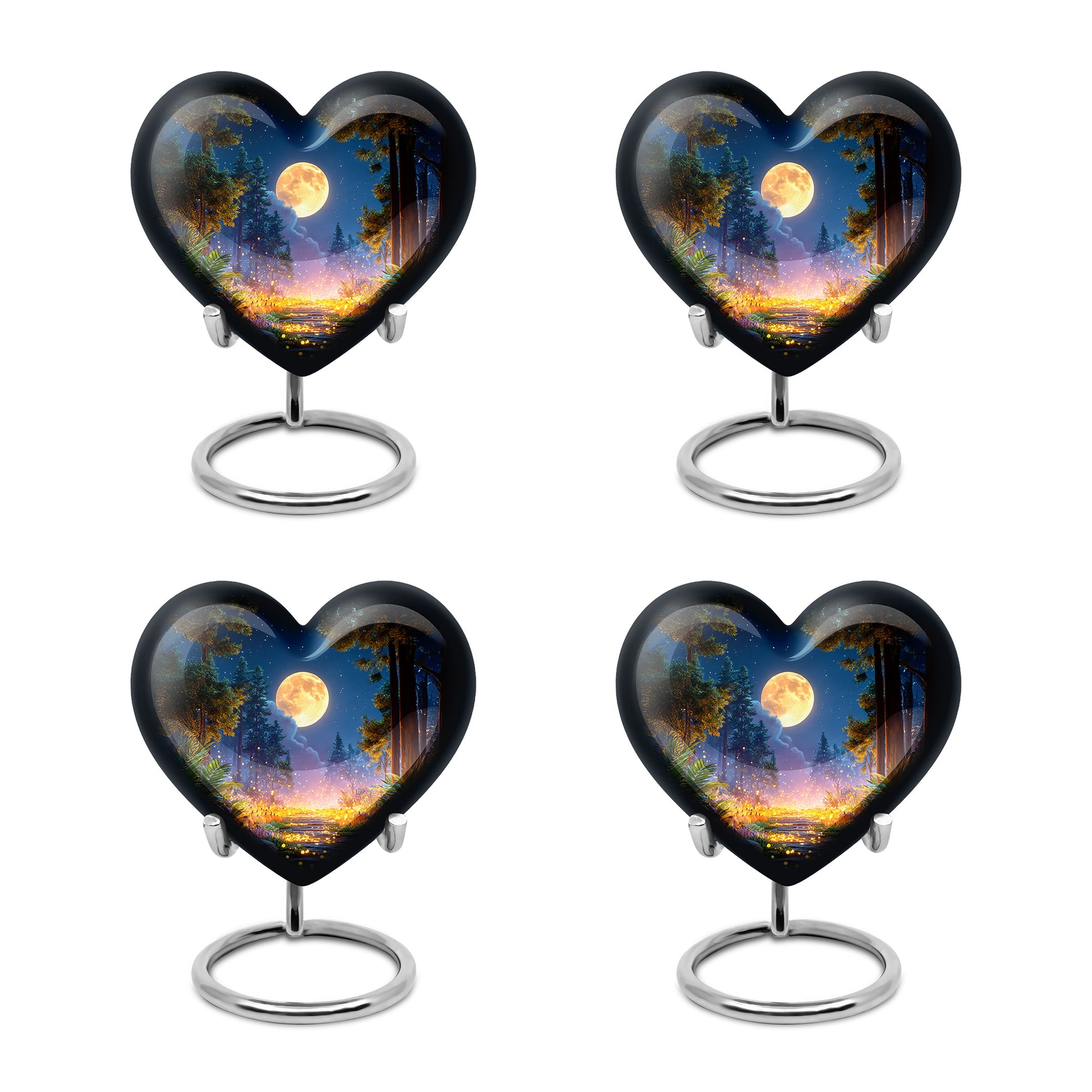 Ebony Halloween Cremation Urn angled view of lid and engraved motif - heart-shaped halloween design symbolizing eternal love - 10 inch aluminum urn for cremated remains