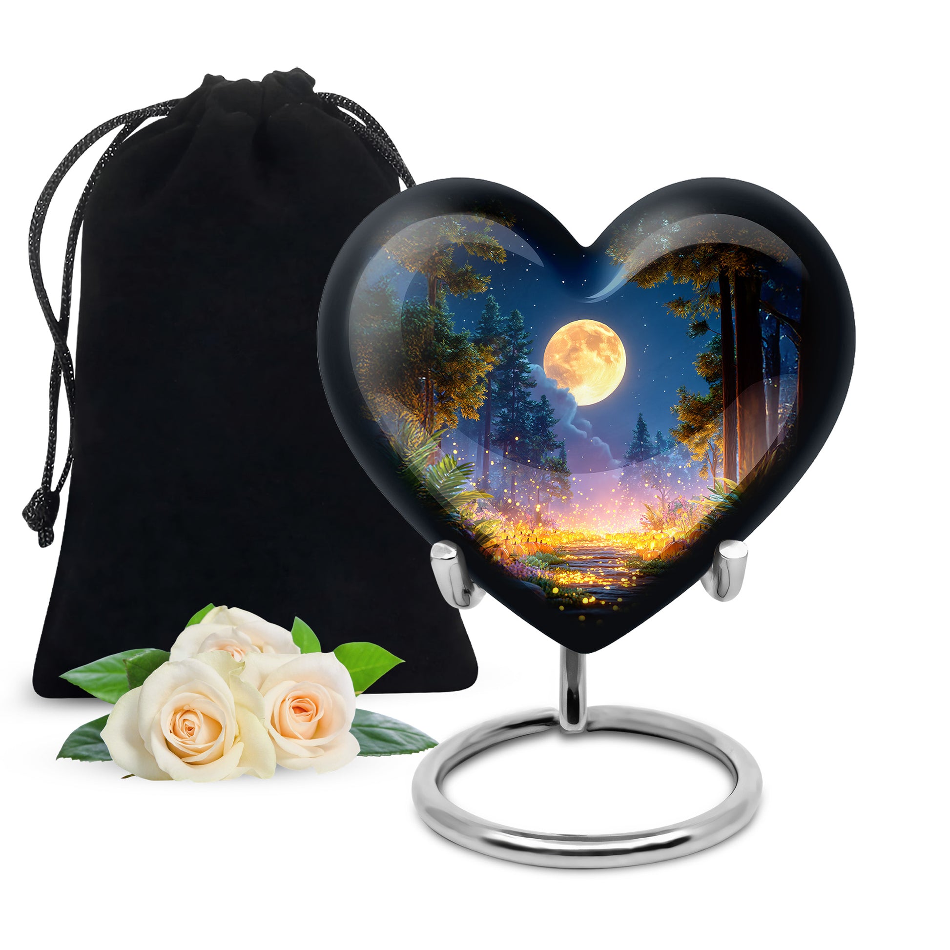 Charcoal Black Halloween Cremation Urn detail view - compassionate heart-halloween combination with gentle curves - full-size 10 inch 200 cubic inch adult cremation urn
