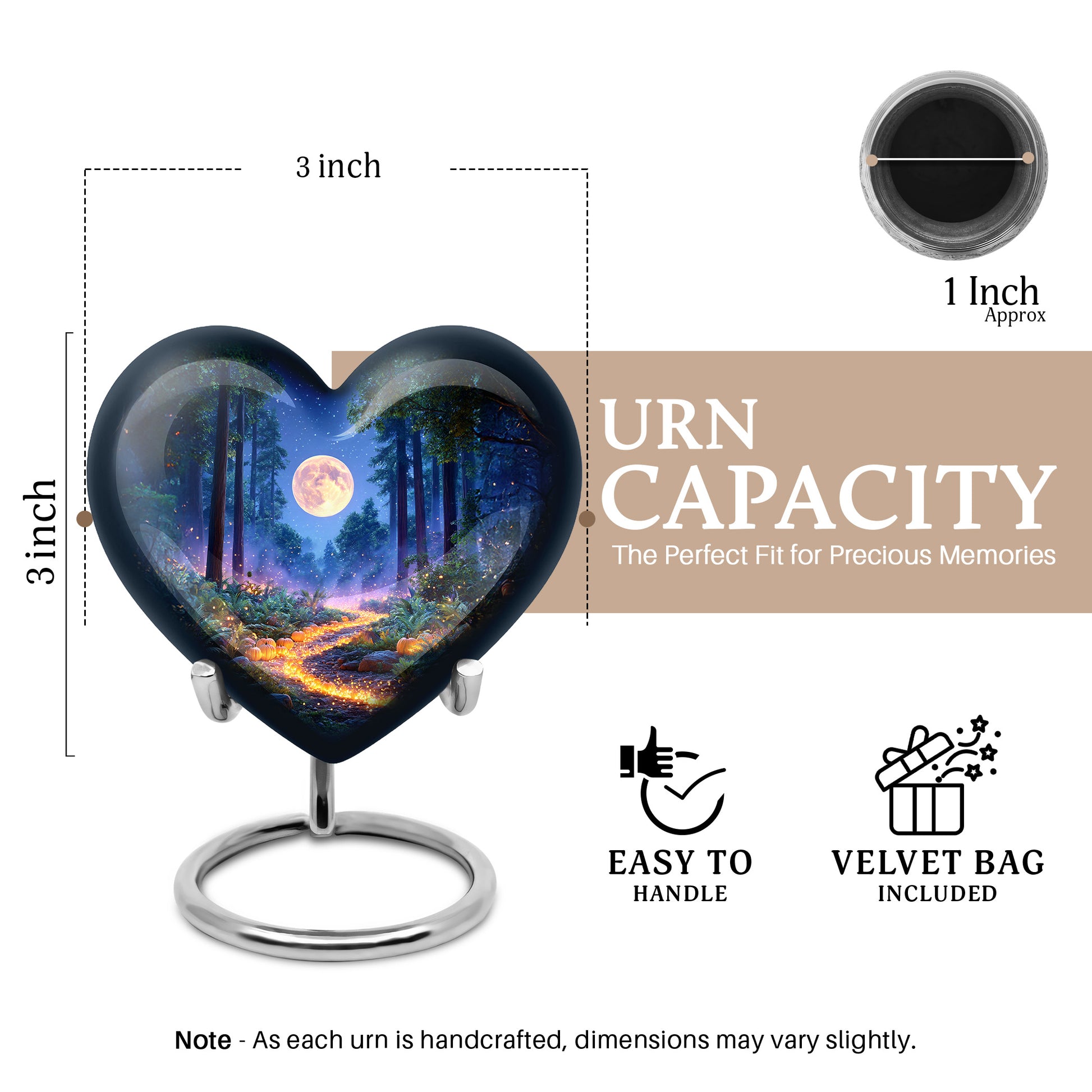 Azure Halloween Cremation Urn front view showing detailed design - heart-shaped halloween design symbolizing eternal love - mini keepsake memorial for portion of cremation ashes