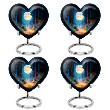 Icy Blue Halloween Cremation Urn angled view of lid and engraved motif - heart-shaped halloween design symbolizing eternal love - 10 inch aluminum urn for cremated remains