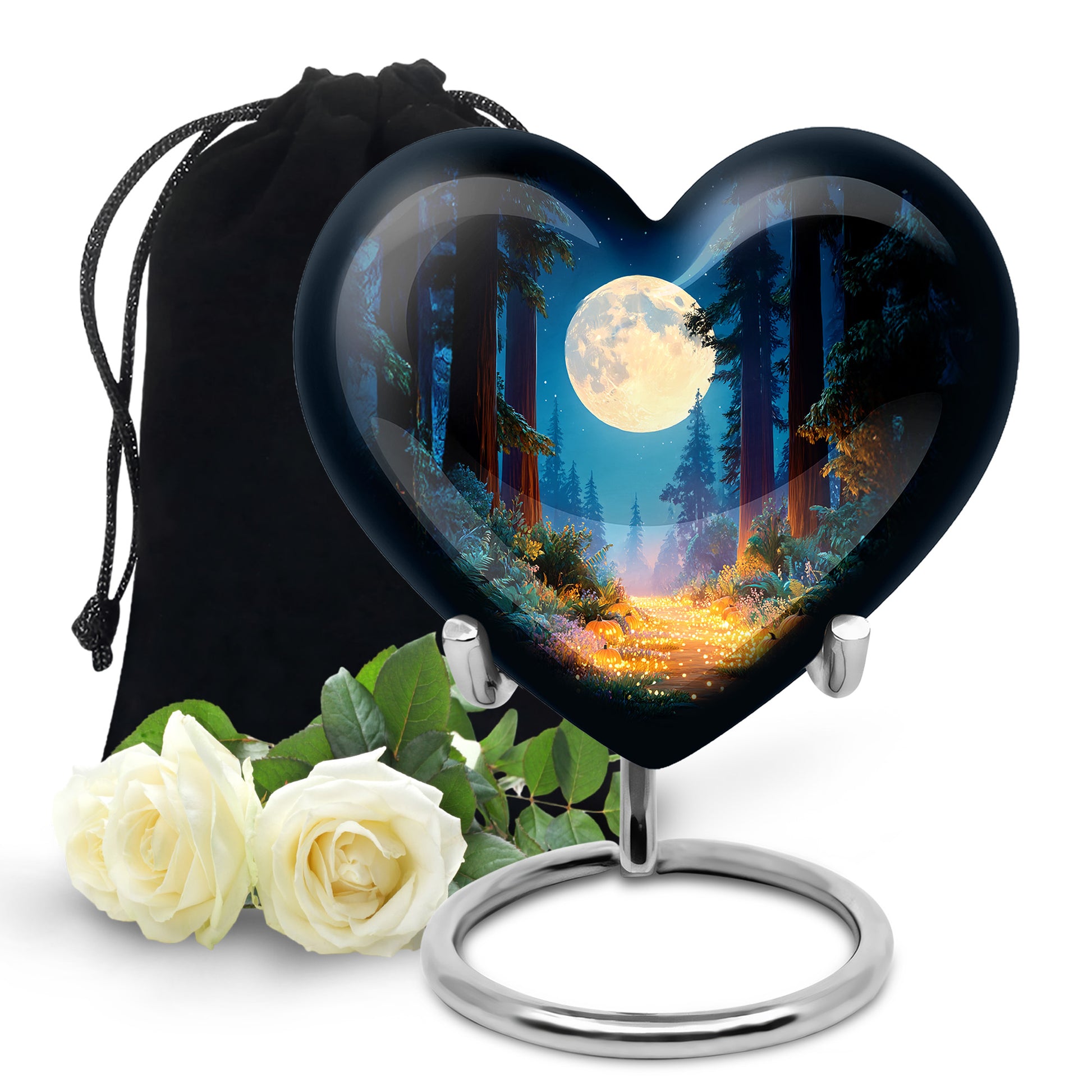 Indigo Halloween Cremation Urn detail view - loving heart memorial featuring halloween pattern - full-size 10 inch 200 cubic inch adult cremation urn