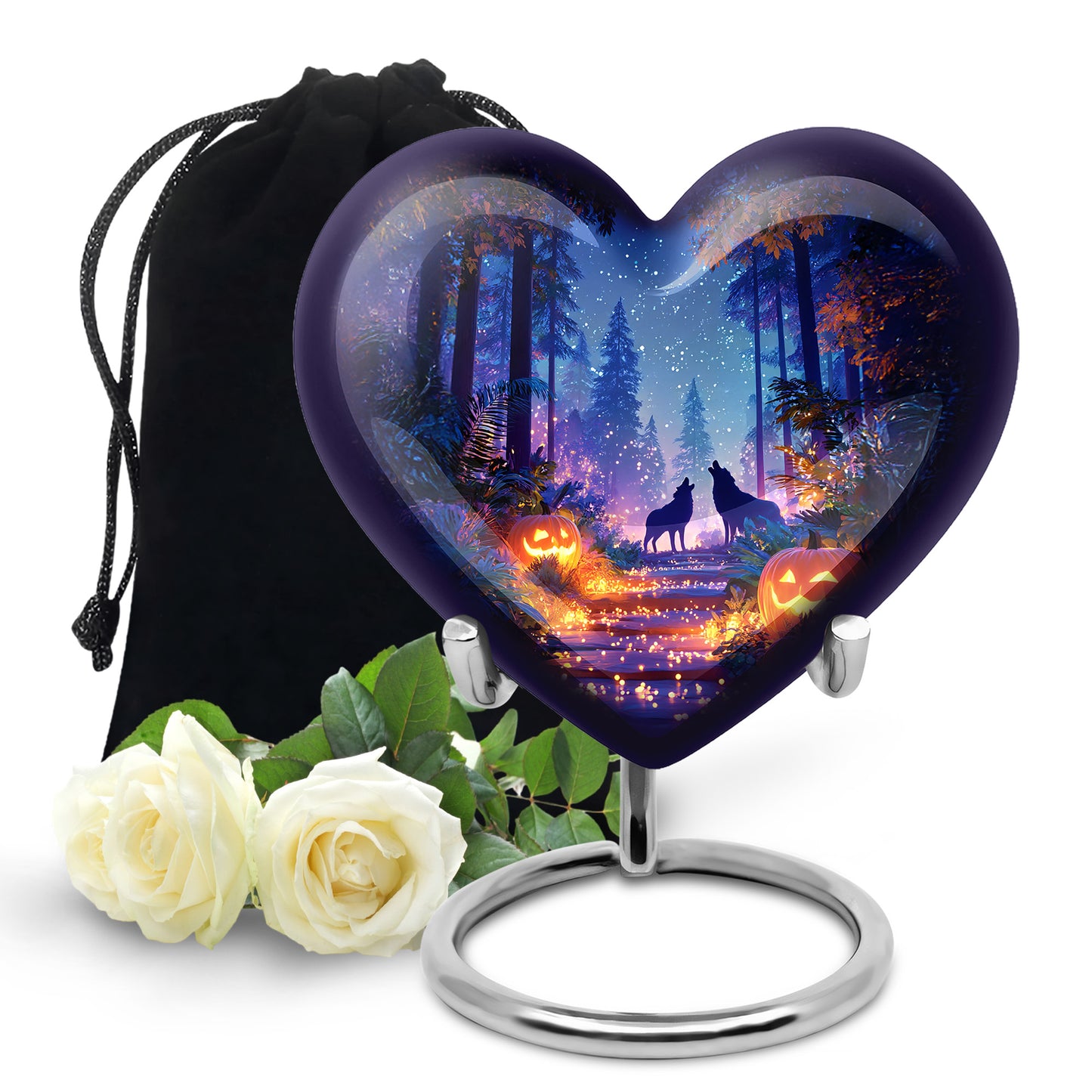 Sapphire Blue Halloween Cremation Urn detail view - compassionate heart-halloween combination with gentle curves - full-size 10 inch 200 cubic inch adult cremation urn
