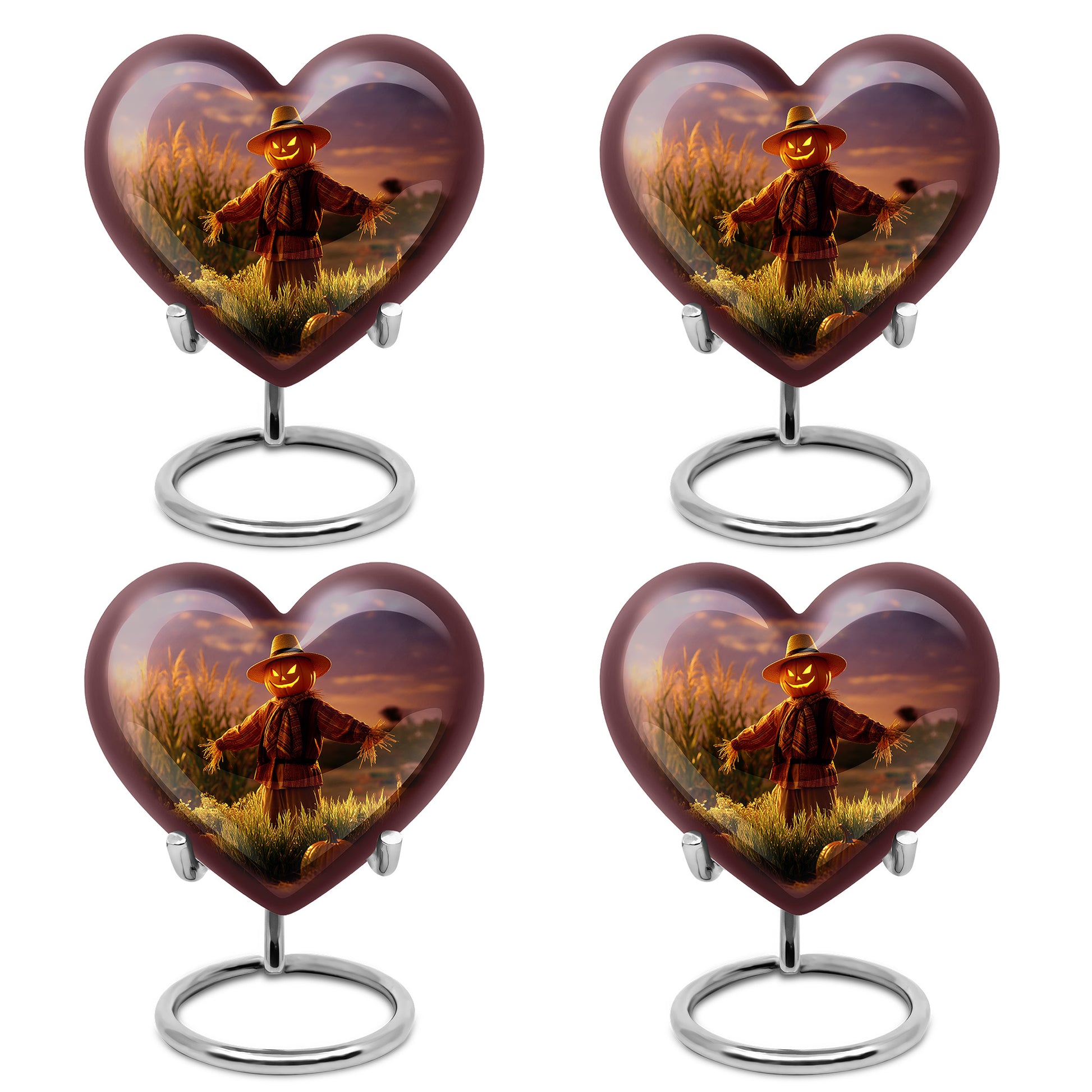 Lavender Purple Halloween Cremation Urn angled view of lid and engraved motif - compassionate heart-halloween combination with gentle curves - 10 inch aluminum urn for cremated remains