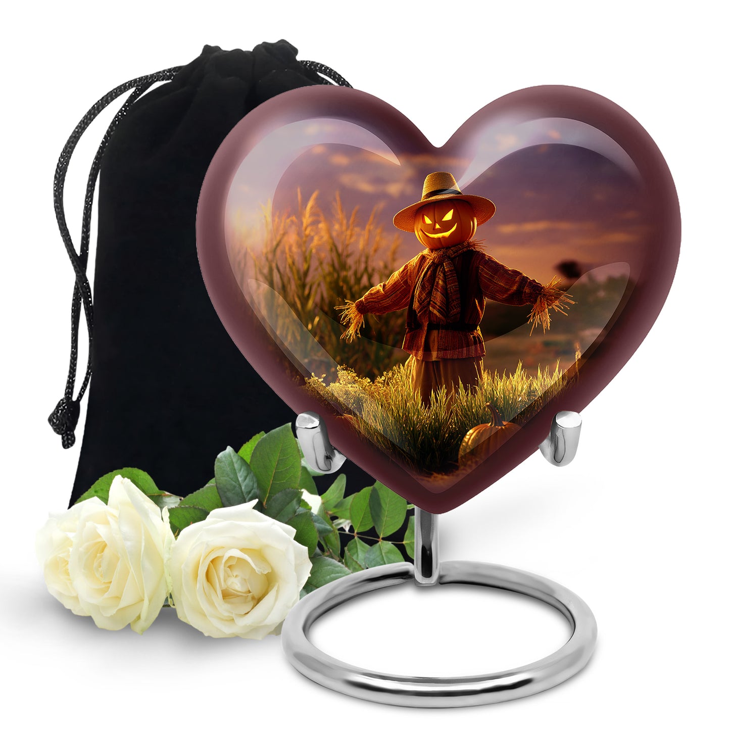 Twilight Purple Halloween Cremation Urn detail view - compassionate heart-halloween combination with gentle curves - full-size 10 inch 200 cubic inch adult cremation urn