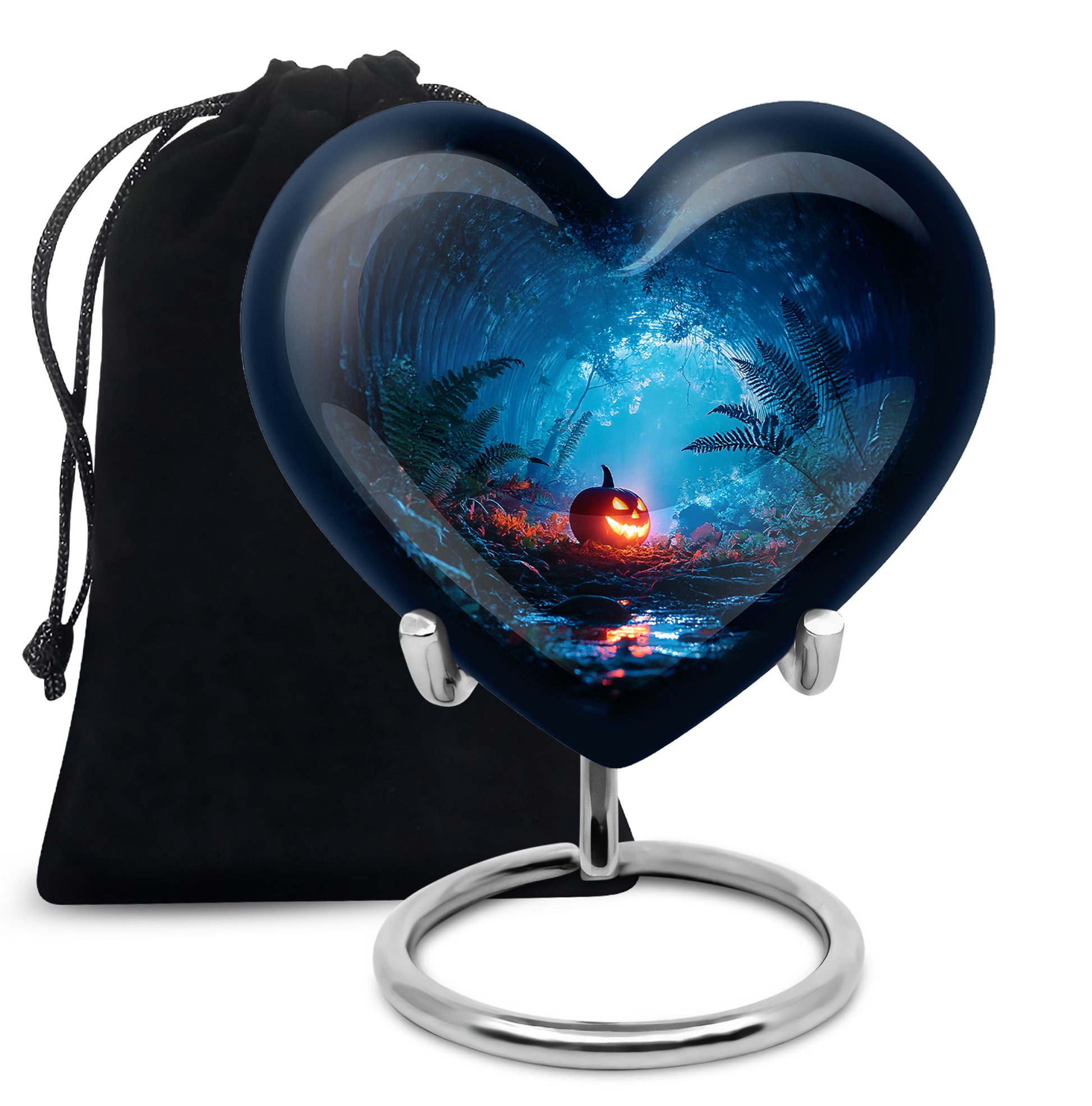 Charcoal Black Halloween Cremation Urn detail view - compassionate heart-halloween combination with gentle curves - full-size 10 inch 200 cubic inch adult cremation urn