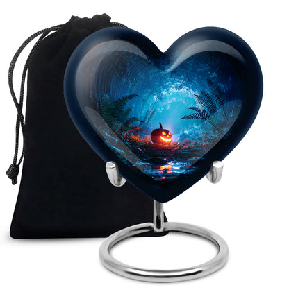 Charcoal Black Halloween Cremation Urn detail view - compassionate heart-halloween combination with gentle curves - full-size 10 inch 200 cubic inch adult cremation urn