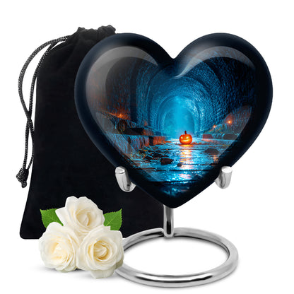 Midnight Black Halloween Cremation Urn detail view - compassionate heart-halloween combination with gentle curves - full-size 10 inch 200 cubic inch adult cremation urn