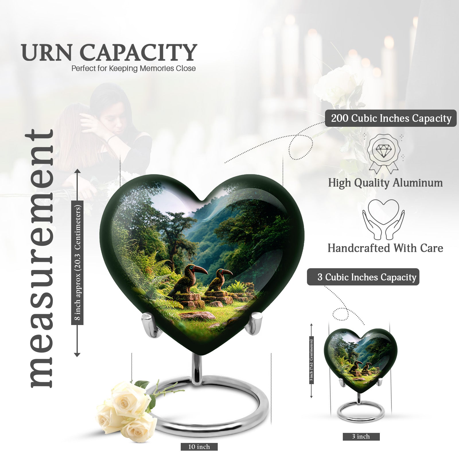 Powder Blue Hornbill Cremation Urn front view showing detailed design - loving heart memorial featuring hornbill pattern - mini keepsake memorial for portion of cremation ashes