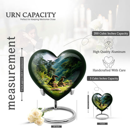 Powder Blue Hornbill Cremation Urn front view showing detailed design - loving heart memorial featuring hornbill pattern - mini keepsake memorial for portion of cremation ashes