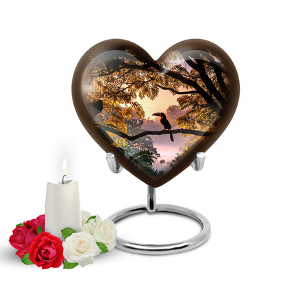 Resplendent Black Hornbill Cremation Urn for Ashes - 10-inch, 200 cu in - Yatskia