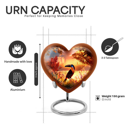 Burgundy Red Hornbill Cremation Urn front view showing detailed design - loving heart memorial featuring hornbill pattern - mini keepsake memorial for portion of cremation ashes