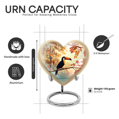 Harvest Gold Hornbill Cremation Urn front view showing detailed design - compassionate heart-hornbill combination with gentle curves - mini keepsake memorial for portion of cremation ashes