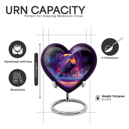 Rich Black Hornbill Cremation Urn front view showing detailed design - heart-shaped hornbill design symbolizing eternal love - mini keepsake memorial for portion of cremation ashes