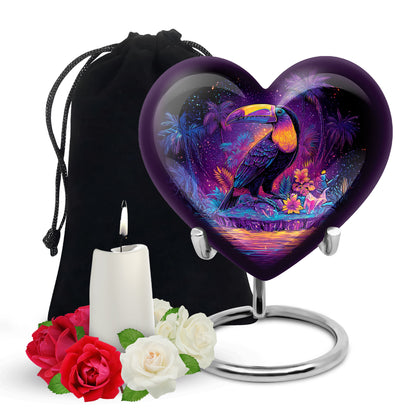 Jet Black Hornbill Cremation Urn detail view - heart-shaped hornbill design symbolizing eternal love - full-size 10 inch 200 cubic inch adult cremation urn