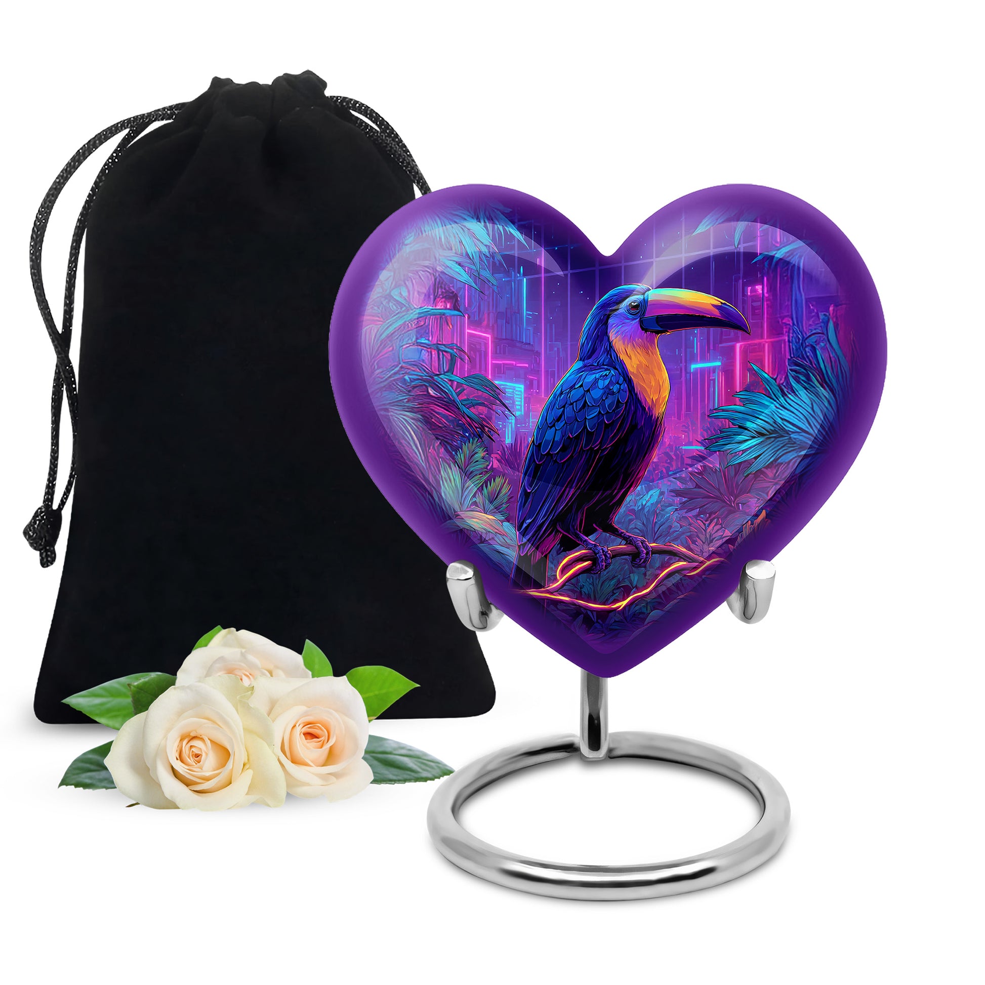 Powder Blue Hornbill Cremation Urn detail view - heart-shaped hornbill design symbolizing eternal love - full-size 10 inch 200 cubic inch adult cremation urn