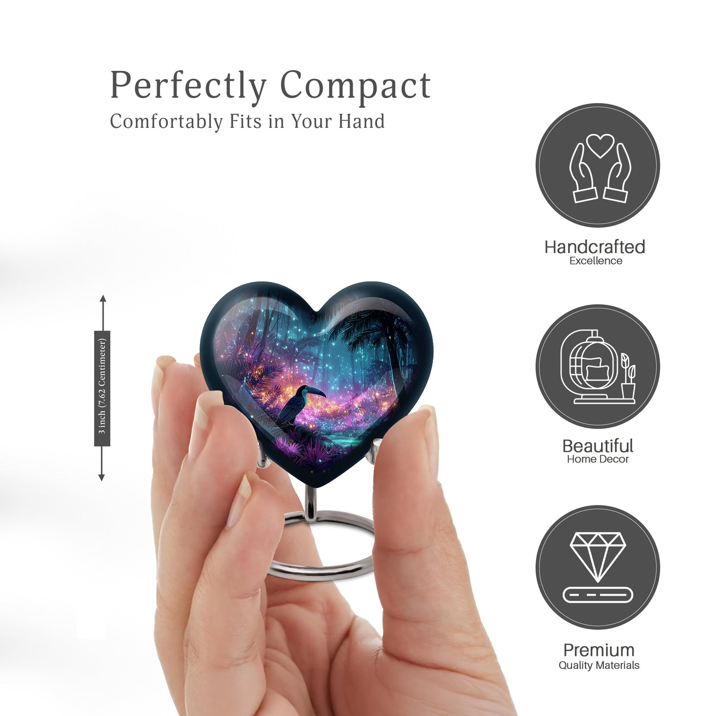 Vivid Blue Hornbill Cremation Urn front view showing detailed design - compassionate heart-hornbill combination with gentle curves - mini keepsake memorial for portion of cremation ashes
