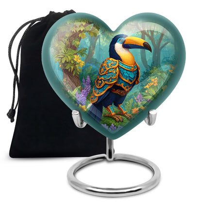 Sunshine Yellow Hornbill Cremation Urn detail view - compassionate heart-hornbill combination with gentle curves - full-size 10 inch 200 cubic inch adult cremation urn