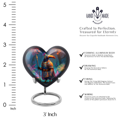 Peony Pink Hornbill Cremation Urn front view showing detailed design - heart-shaped hornbill design symbolizing eternal love - mini keepsake memorial for portion of cremation ashes