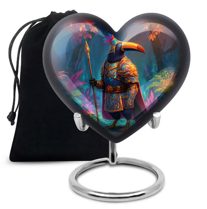 Peony Pink Hornbill Cremation Urn detail view - loving heart memorial featuring hornbill pattern - full-size 10 inch 200 cubic inch adult cremation urn