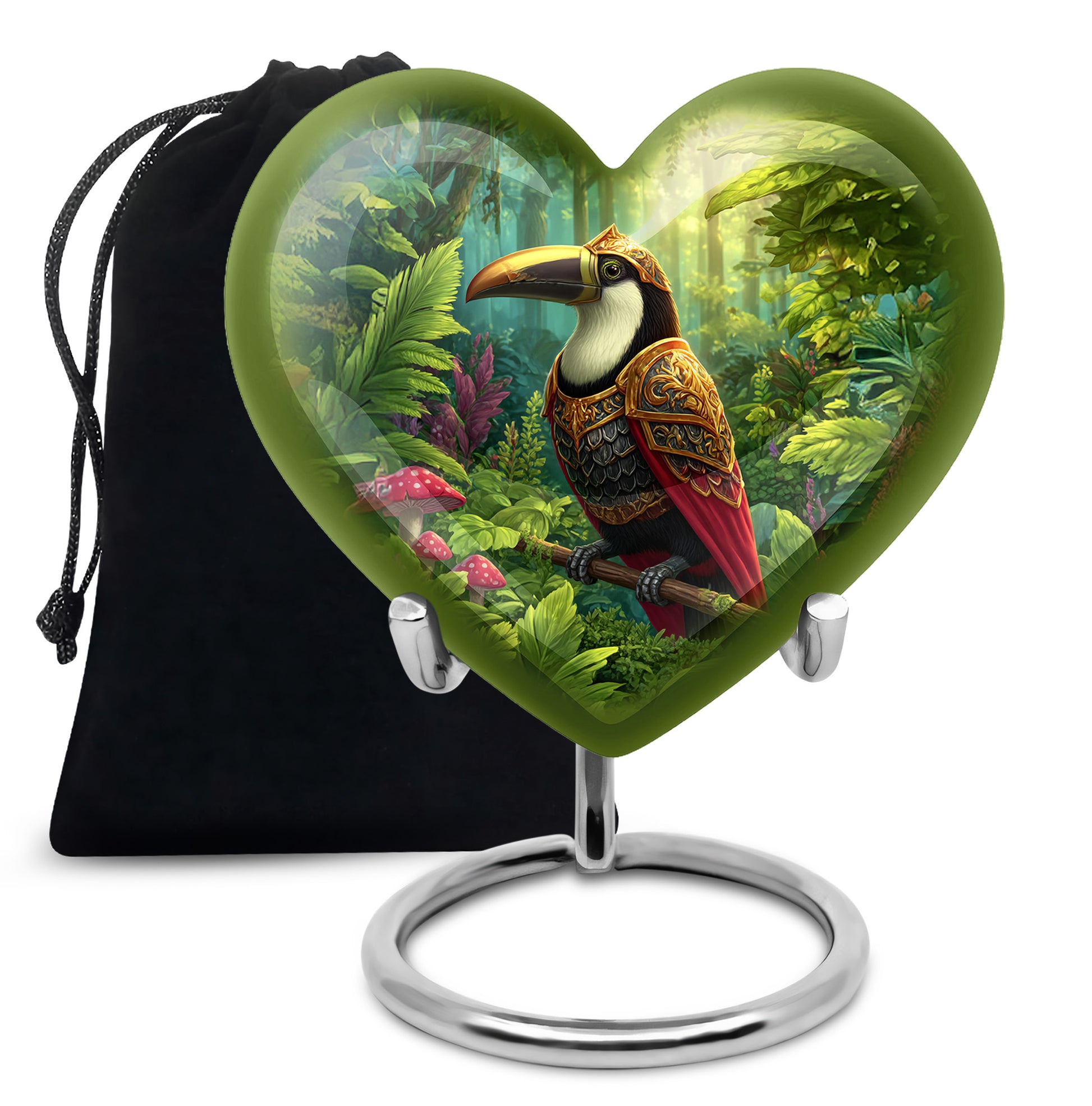 Warm Yellow Hornbill Cremation Urn detail view - heart-shaped hornbill design symbolizing eternal love - full-size 10 inch 200 cubic inch adult cremation urn