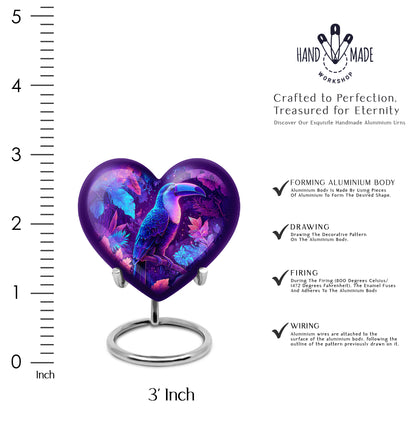 Bright Blue Hornbill Cremation Urn front view showing detailed design - compassionate heart-hornbill combination with gentle curves - mini keepsake memorial for portion of cremation ashes