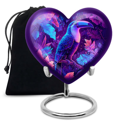 Sky Blue Hornbill Cremation Urn detail view - loving heart memorial featuring hornbill pattern - full-size 10 inch 200 cubic inch adult cremation urn