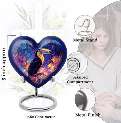 Pastel Blue Hornbill Cremation Urn front view showing detailed design - loving heart memorial featuring hornbill pattern - mini keepsake memorial for portion of cremation ashes