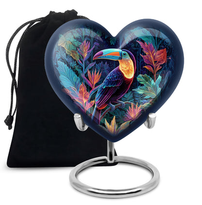 Cobalt Blue Hornbill Cremation Urn detail view - compassionate heart-hornbill combination with gentle curves - full-size 10 inch 200 cubic inch adult cremation urn