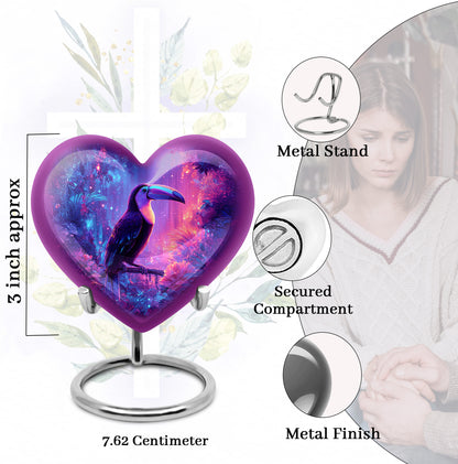 Powder Blue Hornbill Cremation Urn front view showing detailed design - heart-shaped hornbill design symbolizing eternal love - mini keepsake memorial for portion of cremation ashes