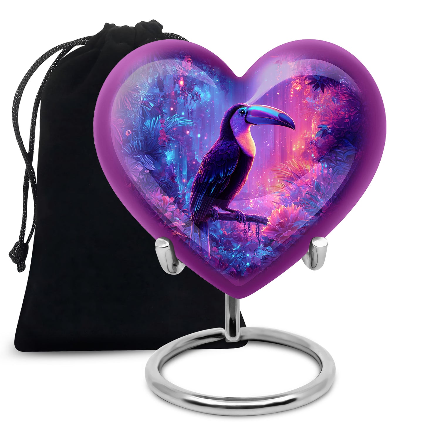 Cobalt Blue Hornbill Cremation Urn detail view - compassionate heart-hornbill combination with gentle curves - full-size 10 inch 200 cubic inch adult cremation urn