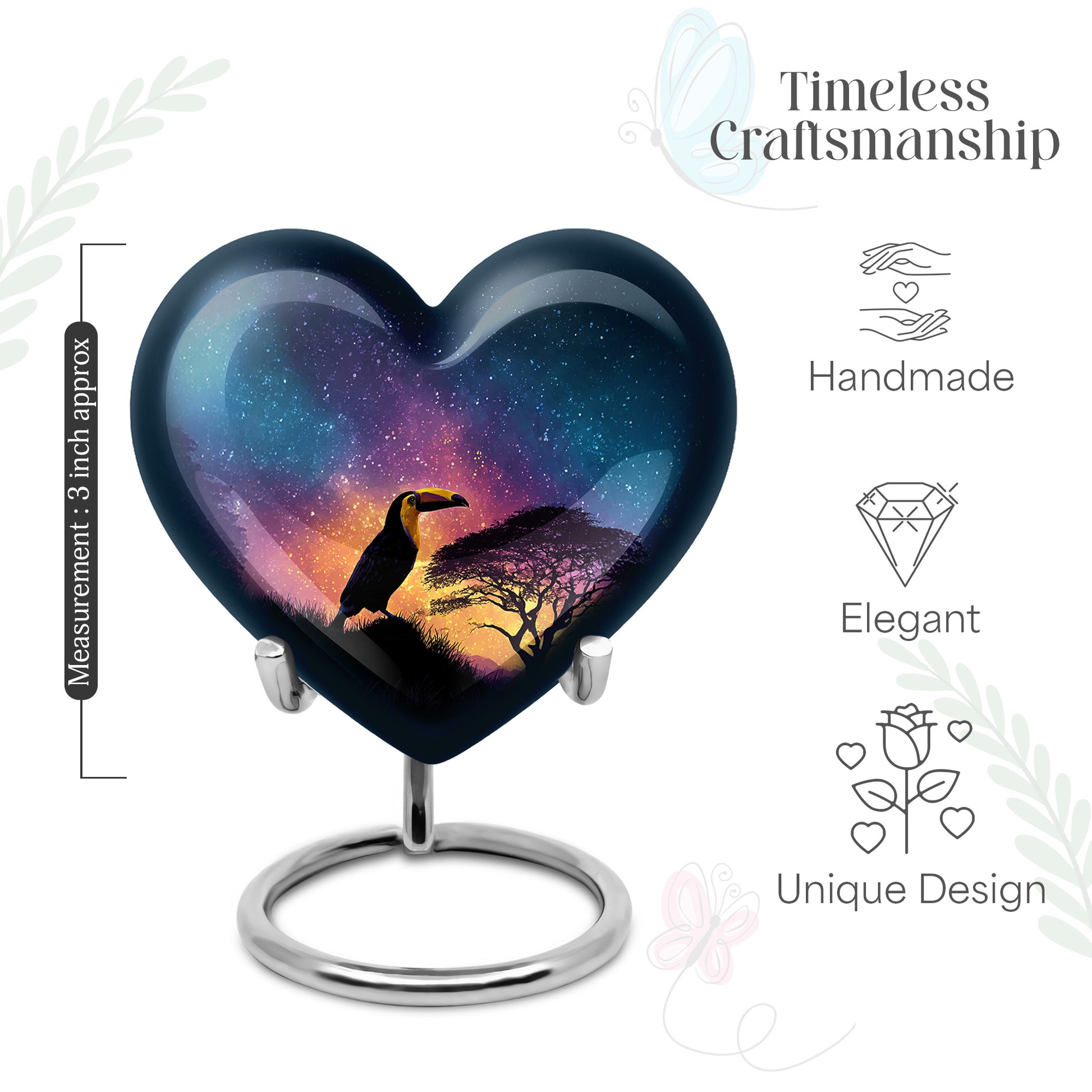 Pastel Blue Hornbill Cremation Urn front view showing detailed design - heart-shaped hornbill design symbolizing eternal love - mini keepsake memorial for portion of cremation ashes
