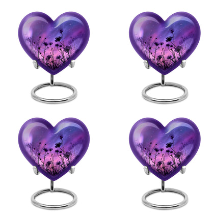 Sky Blue Daisy Cremation Urn angled view of lid and engraved motif - heart-shaped daisy design symbolizing eternal love - 10 inch aluminum urn for cremated remains