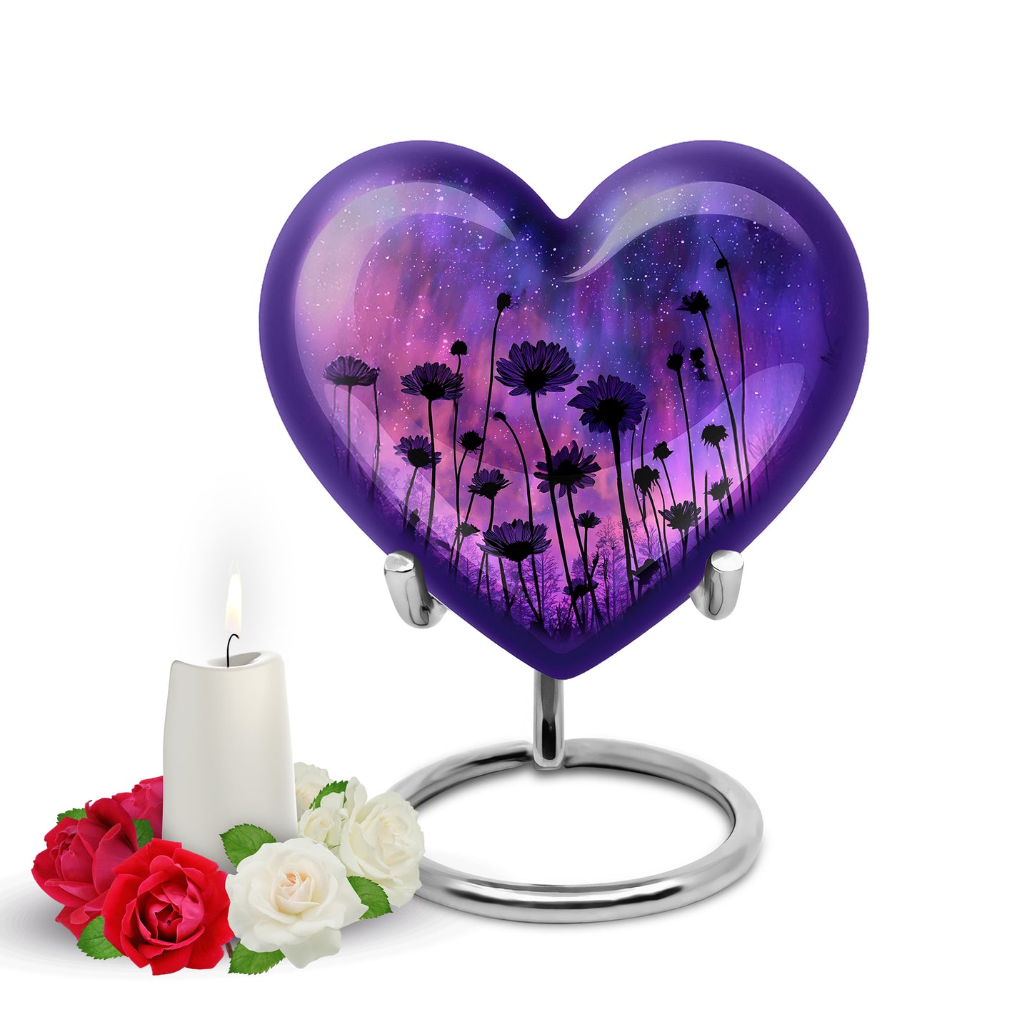 Blue Comforting Daisy Memorial Urn for Ashes - 10-inch, 200 cu in - Yatskia