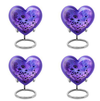 Serene Blue Daisy Cremation Urn angled view of lid and engraved motif - compassionate heart-daisy combination with gentle curves - 10 inch aluminum urn for cremated remains