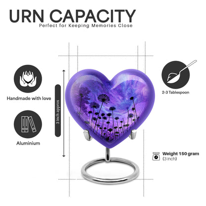 Sapphire Blue Daisy Cremation Urn front view showing detailed design - compassionate heart-daisy combination with gentle curves - mini keepsake memorial for portion of cremation ashes
