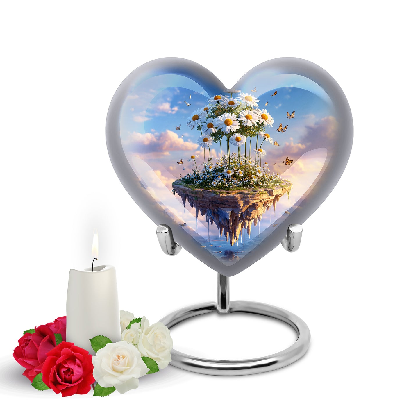 Personalized Refined Daisy Cremation Urns - Blue 10-inch, 200 cu in - Yatskia