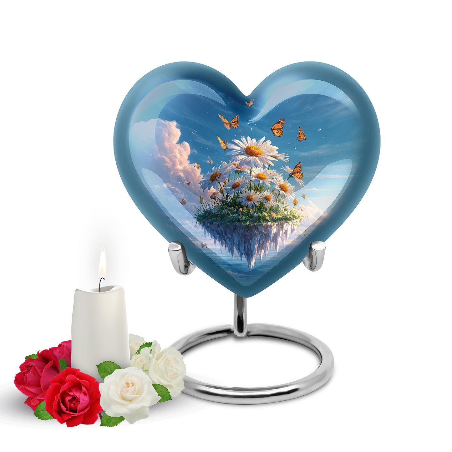 Illustrious Daisy Memorial Cremation Urns - Blue 10-inch, 200 cu in - Yatskia