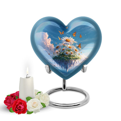Illustrious Daisy Memorial Cremation Urns - Blue 10-inch, 200 cu in - Yatskia
