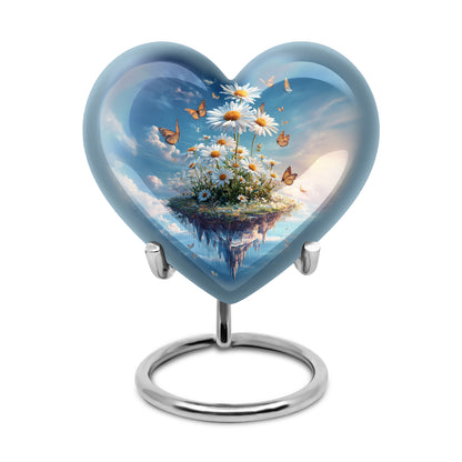 Luminous Blue Daisy Journey Urn for Human Ashes - 10-inch, 200 cu in - Yatskia