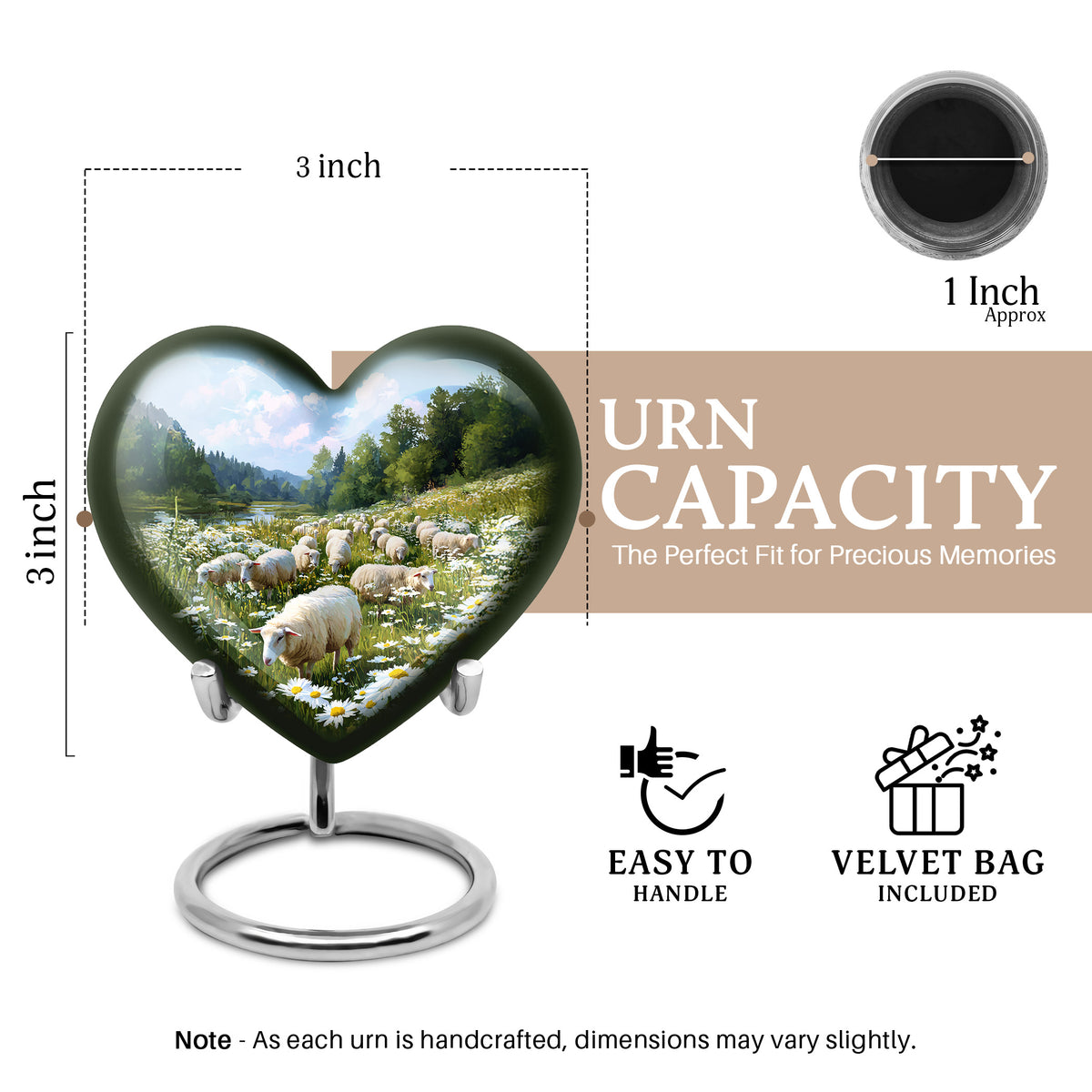 Cobalt Blue Daisy Cremation Urn front view showing detailed design - compassionate heart-daisy combination with gentle curves - mini keepsake memorial for portion of cremation ashes