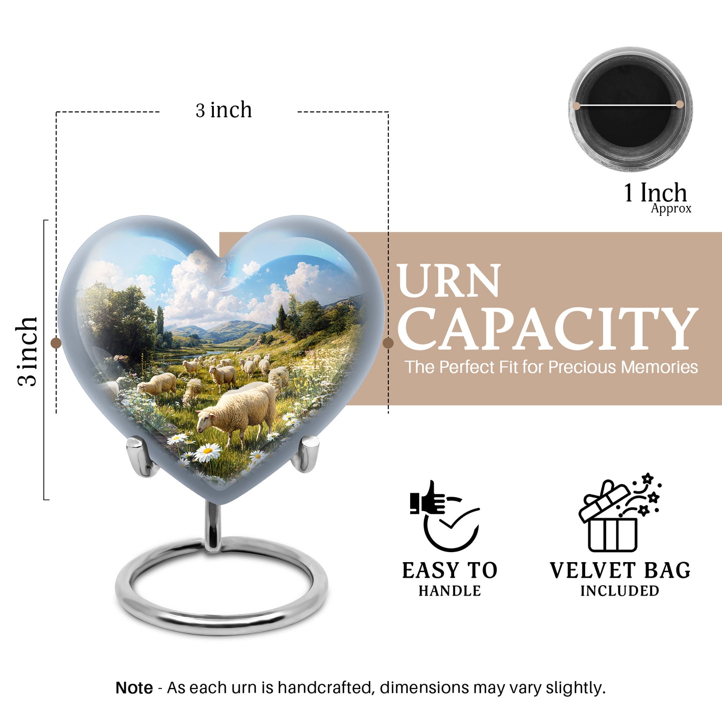 Celestial Blue Daisy Cremation Urn front view showing detailed design - loving heart memorial featuring daisy pattern - mini keepsake memorial for portion of cremation ashes