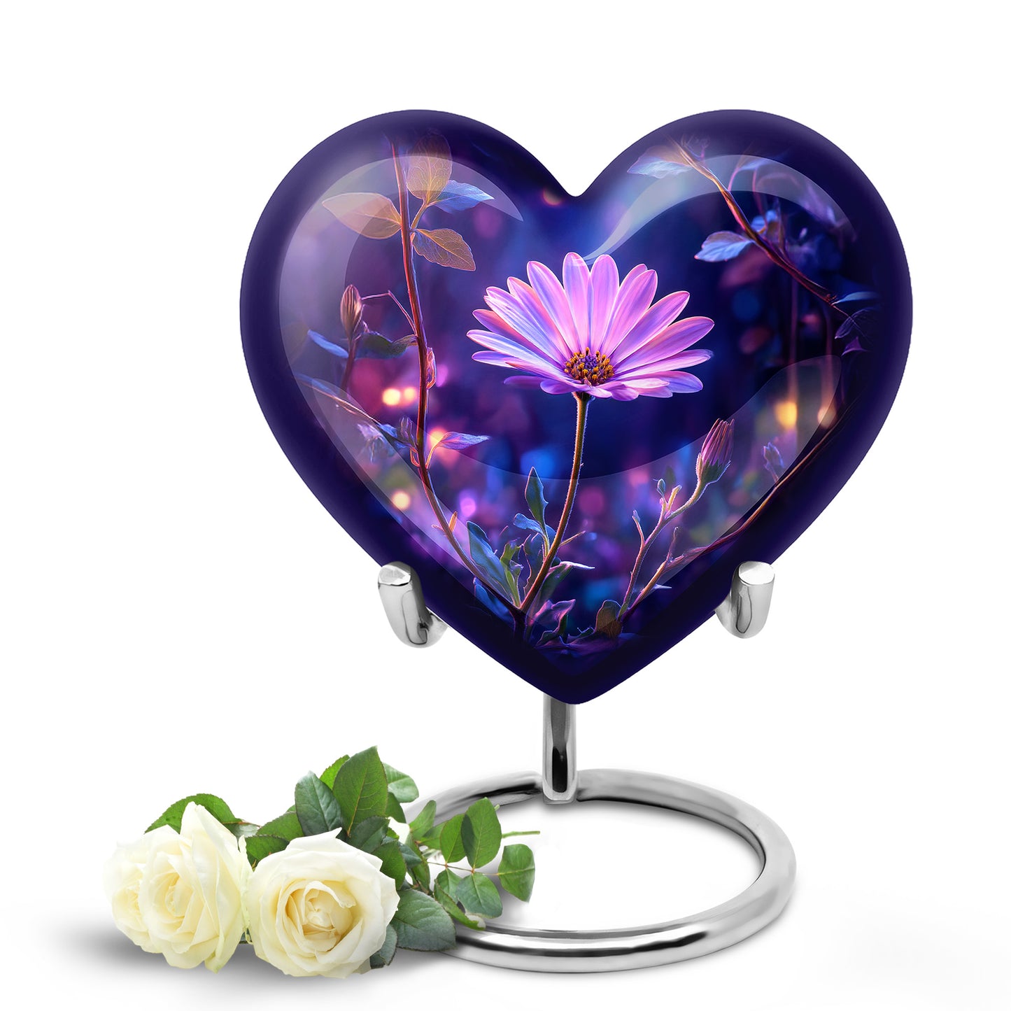 Blue Daisy Passage Cremation Urns for Human Ashes - 10-inch, 200 cu in - Yatskia