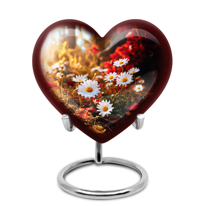 Gold Treasured Daisy Cremation Urns for Human Ashes - 10-inch, 200 cu in - Yatskia
