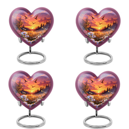 Azure Daisy Cremation Urn angled view of lid and engraved motif - loving heart memorial featuring daisy pattern - 10 inch aluminum urn for cremated remains