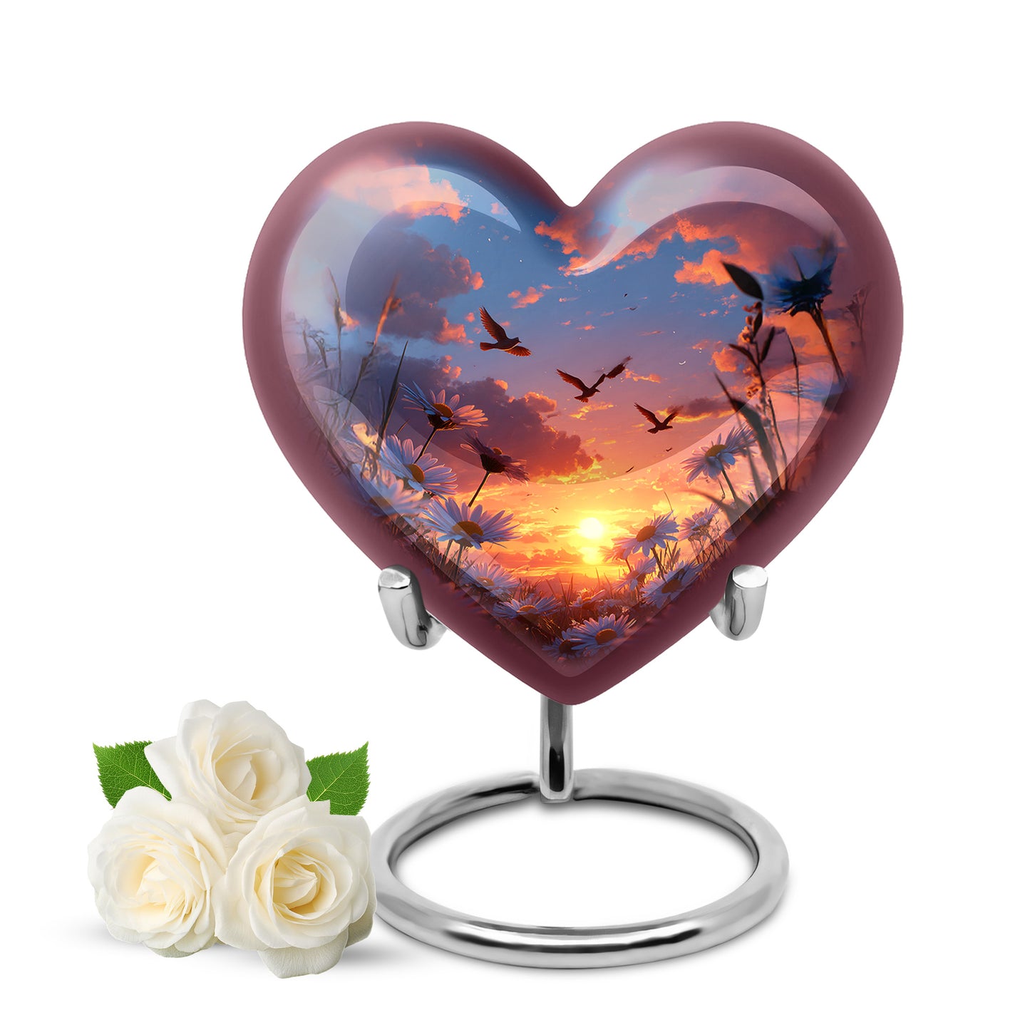 Blue Resounding Daisy Memorial Urn for Ashes - 10-inch, 200 cu in - Yatskia